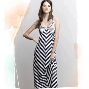 Anthropologie | Saturday Sunday | Navy Stripe Smocked Maxi Chemise Dress Size XS